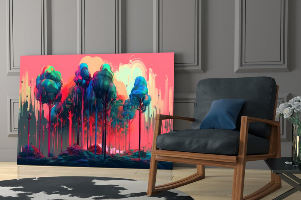 Forest of Colors glass print enhancing a media room with statement playfulness