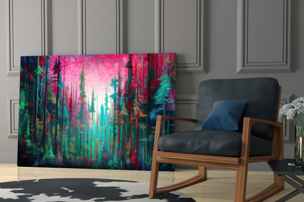 Forest of Colors glass print enhancing a den with statement adventure
