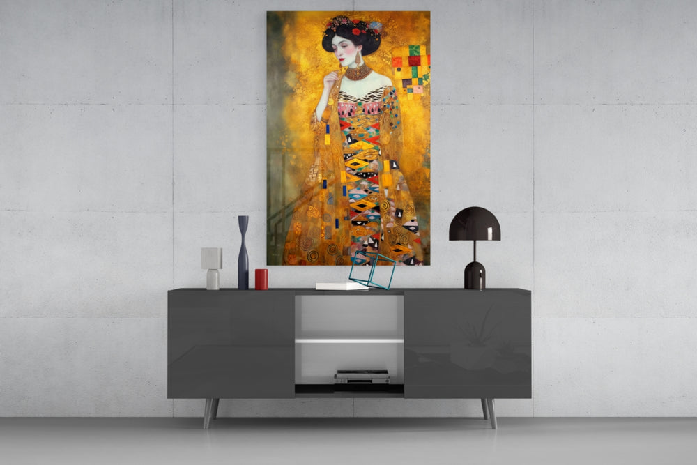 Klimt Style panel catching lamp light to reveal its painterly depth