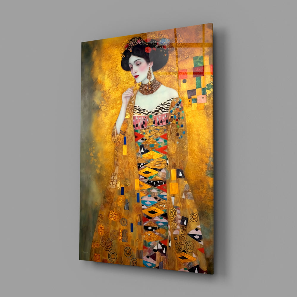 Klimt-mosaic panel bringing painterly depth to a dining room