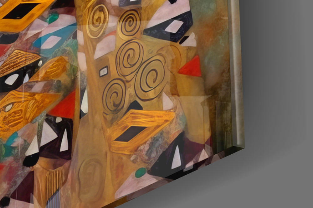 Vienna-secession artwork anchoring a wall with gold-and-mosaic palette