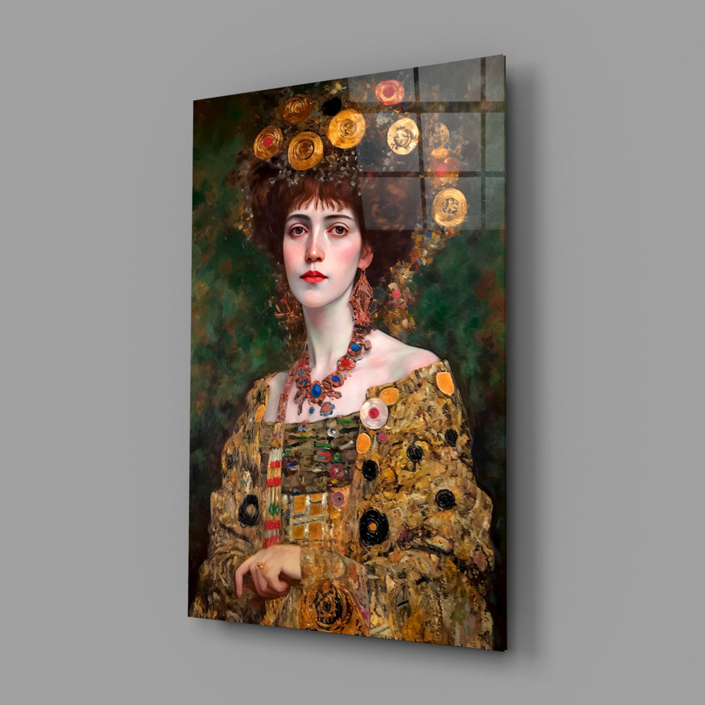 Klimt-mosaic panel bringing painterly depth to a dining room