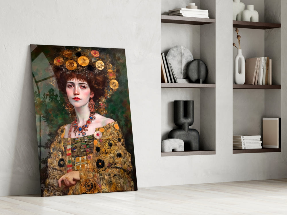 Klimt Style glass print enhancing a den with statement glamour