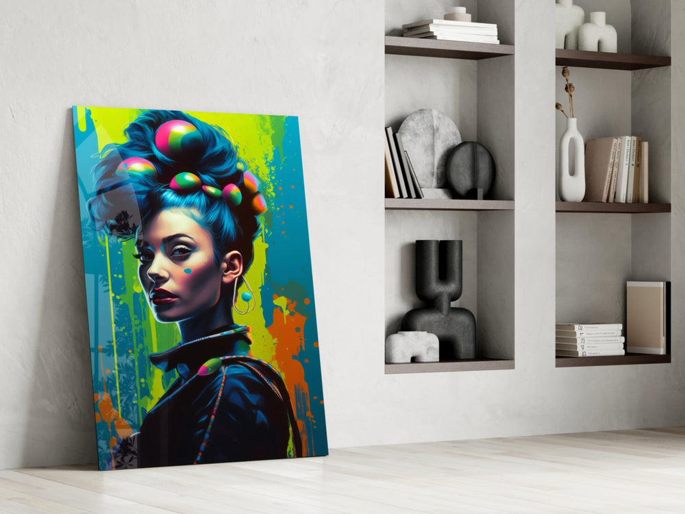 Hair Style glass print enhancing a media room with statement glamour