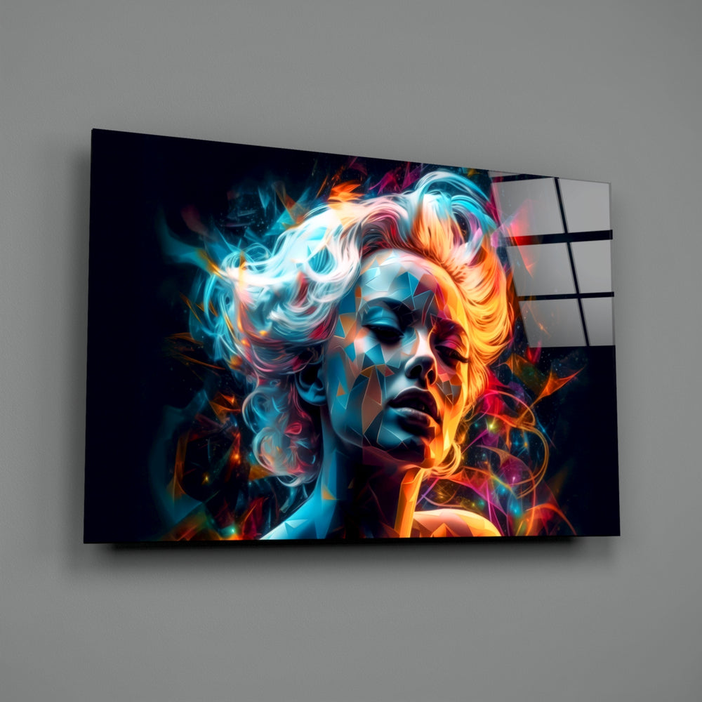 Crystal-portrait panel bringing cinematic glow to a creative office