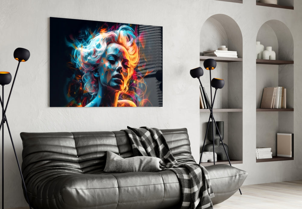 Glance glass wall art styled above a sideboard in a hotel-style lounge