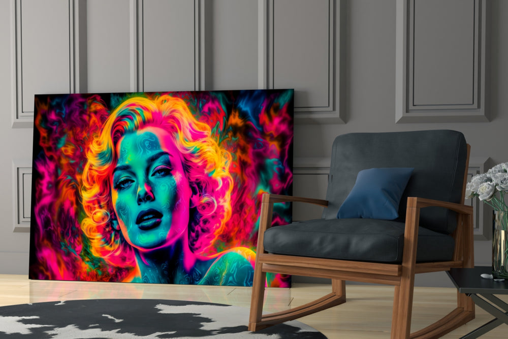 Girl in Fire glass print enhancing a den with statement glamour