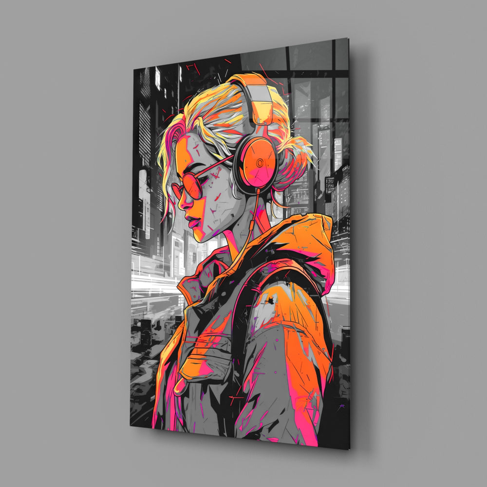 Selective-color panel bringing cinematic glow to a music studio