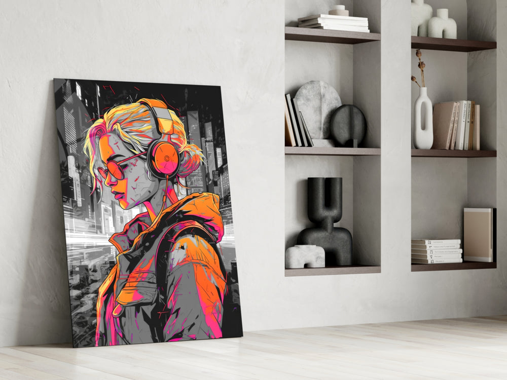 Music Girl glass print enhancing a media room with statement playfulness