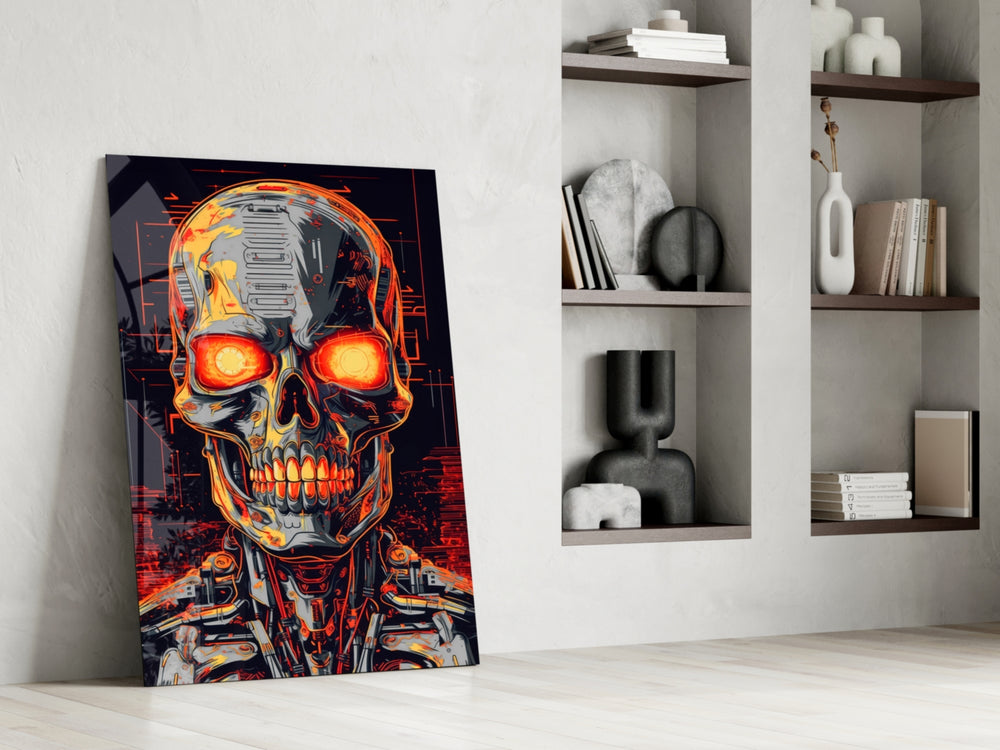 Mechanic Face glass print enhancing a den with statement firepower