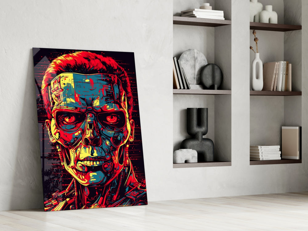 Mechanic Face glass print enhancing a den with statement firepower
