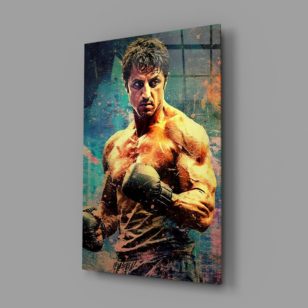 Grunge-Rocky panel bringing painterly grit to a home gym