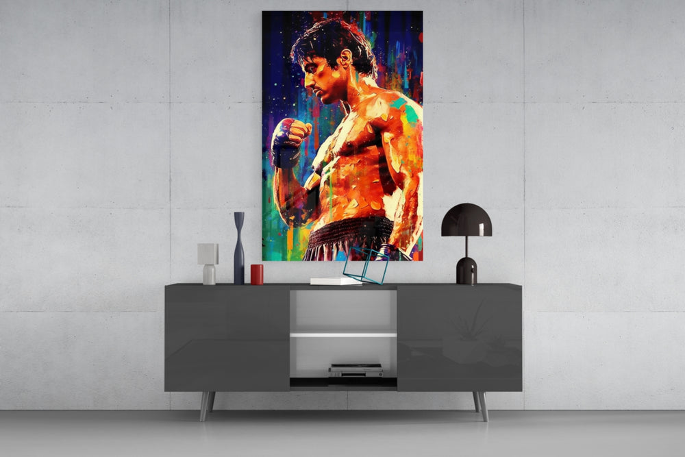 Fighter panel catching lamp light to reveal its cinematic glow