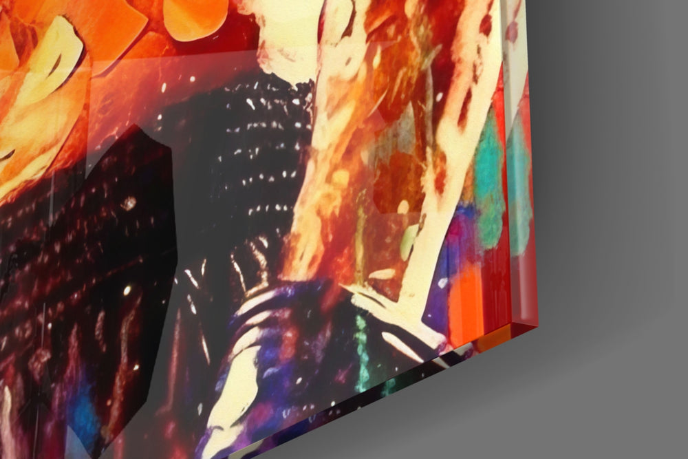 Fighter-tribute artwork anchoring a wall with magenta-and-cyan palette