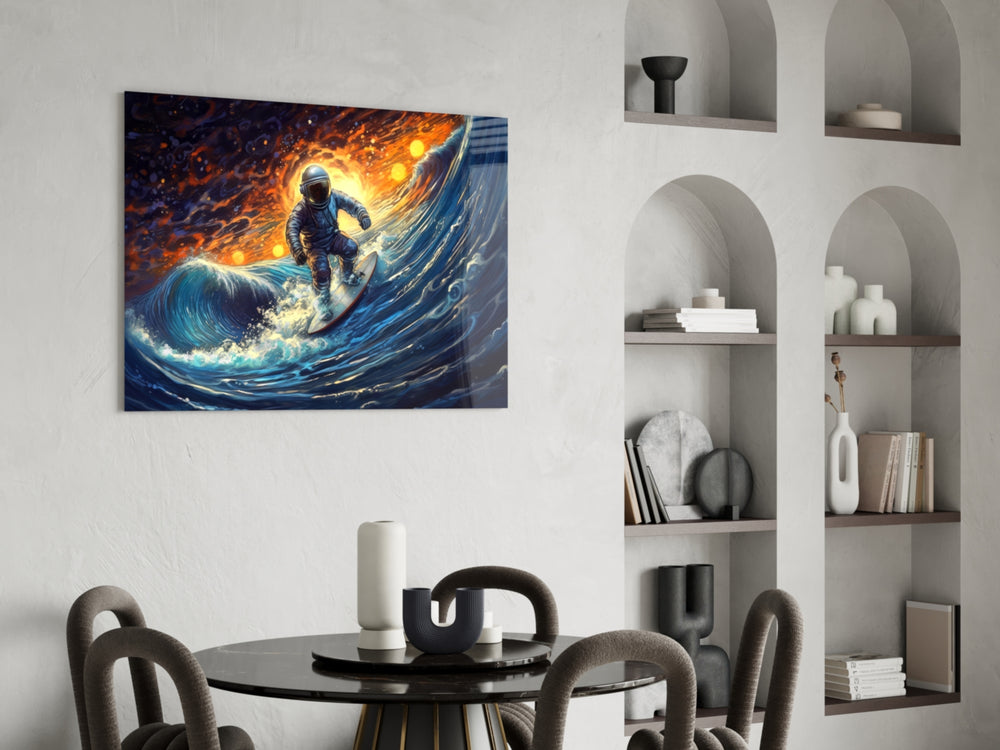 Surfing in Space panel adding editorial drama to a hallway