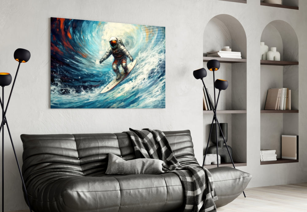 Surfing panel adding editorial flair to a hallway