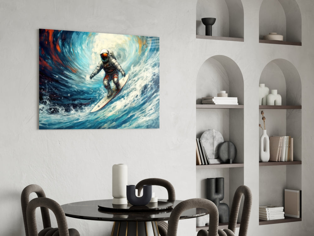 Surfing glass print enhancing a den with surf-poster heat