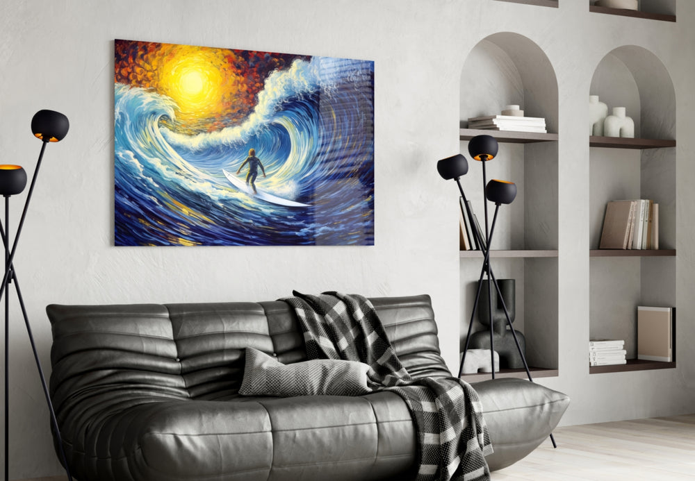 Waves panel adding editorial flair to a hallway