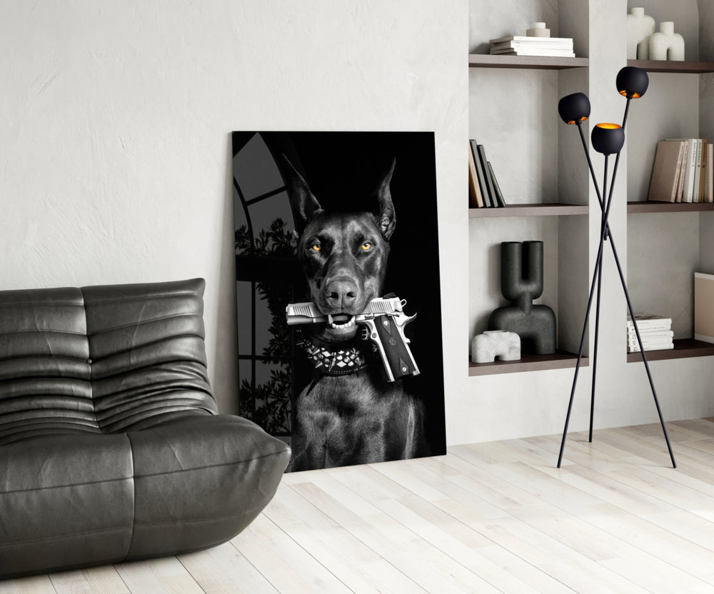 Gun Dog glass print enhancing a den with statement firepower