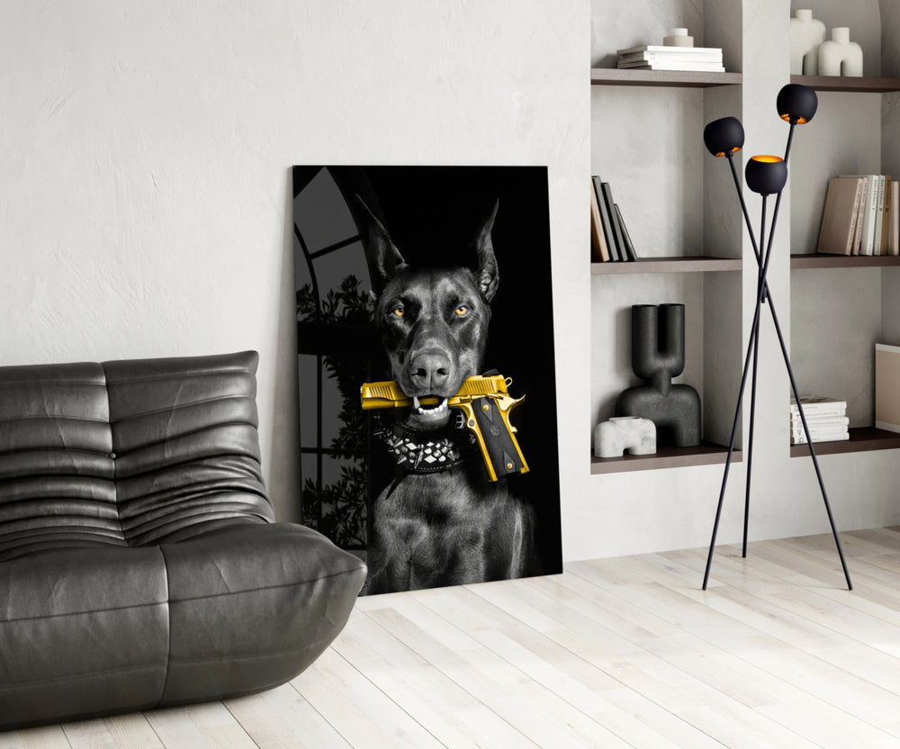 Gun Dog glass print enhancing a den with statement firepower