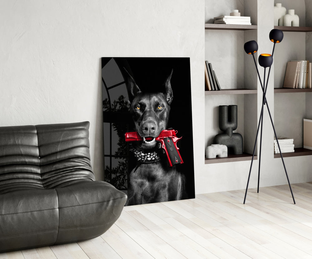 Gun Dog glass print enhancing a den with statement firepower