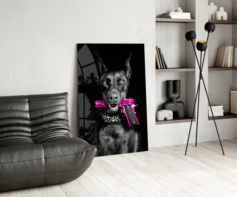 Gun Dog glass print enhancing a den with statement firepower