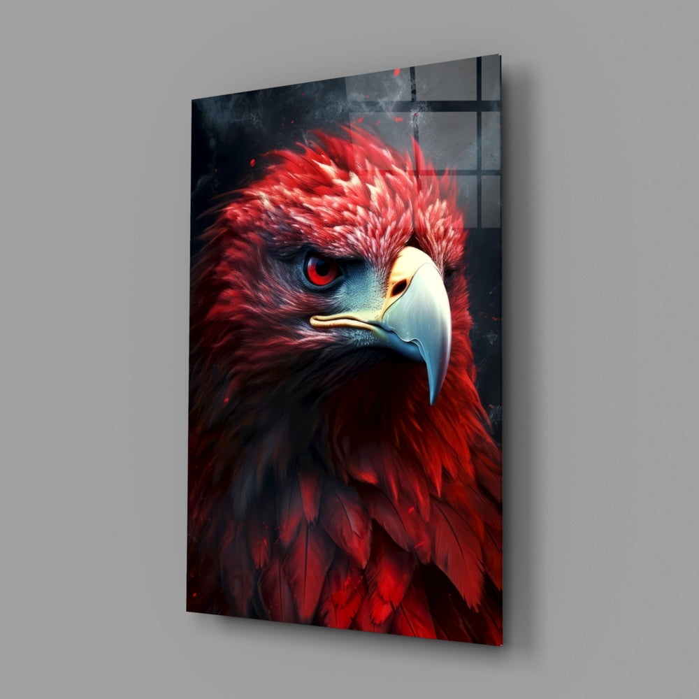 Red Eagle close-up showing fiery plumage and burning eye