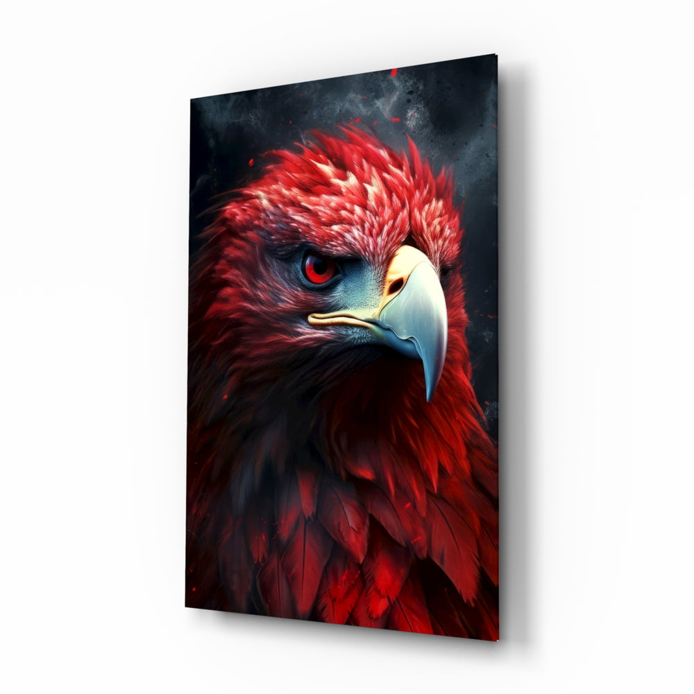 Fantasy-bird panel bringing scarlet glow to a study
