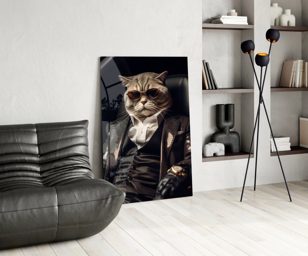 The Boss glass print enhancing a den with quirky firepower