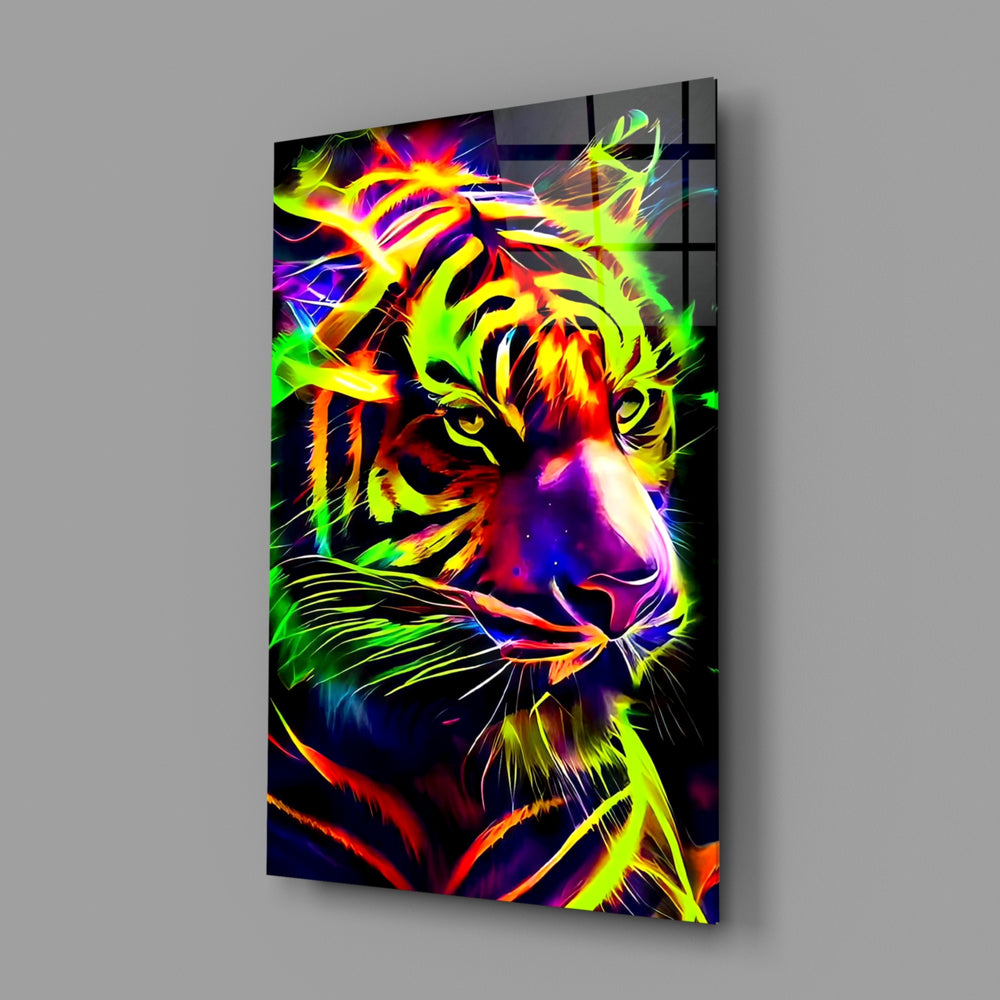 Neon Tiger close-up showing rainbow strokes and amber eye