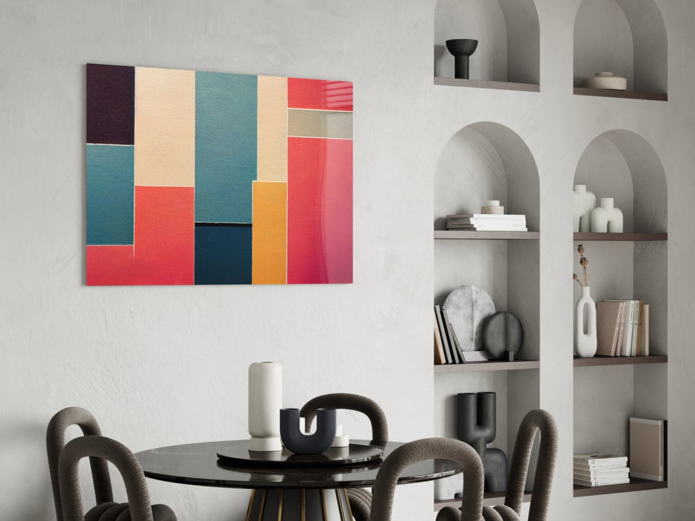 Rectangles glass print enhancing a den with mid-century heat