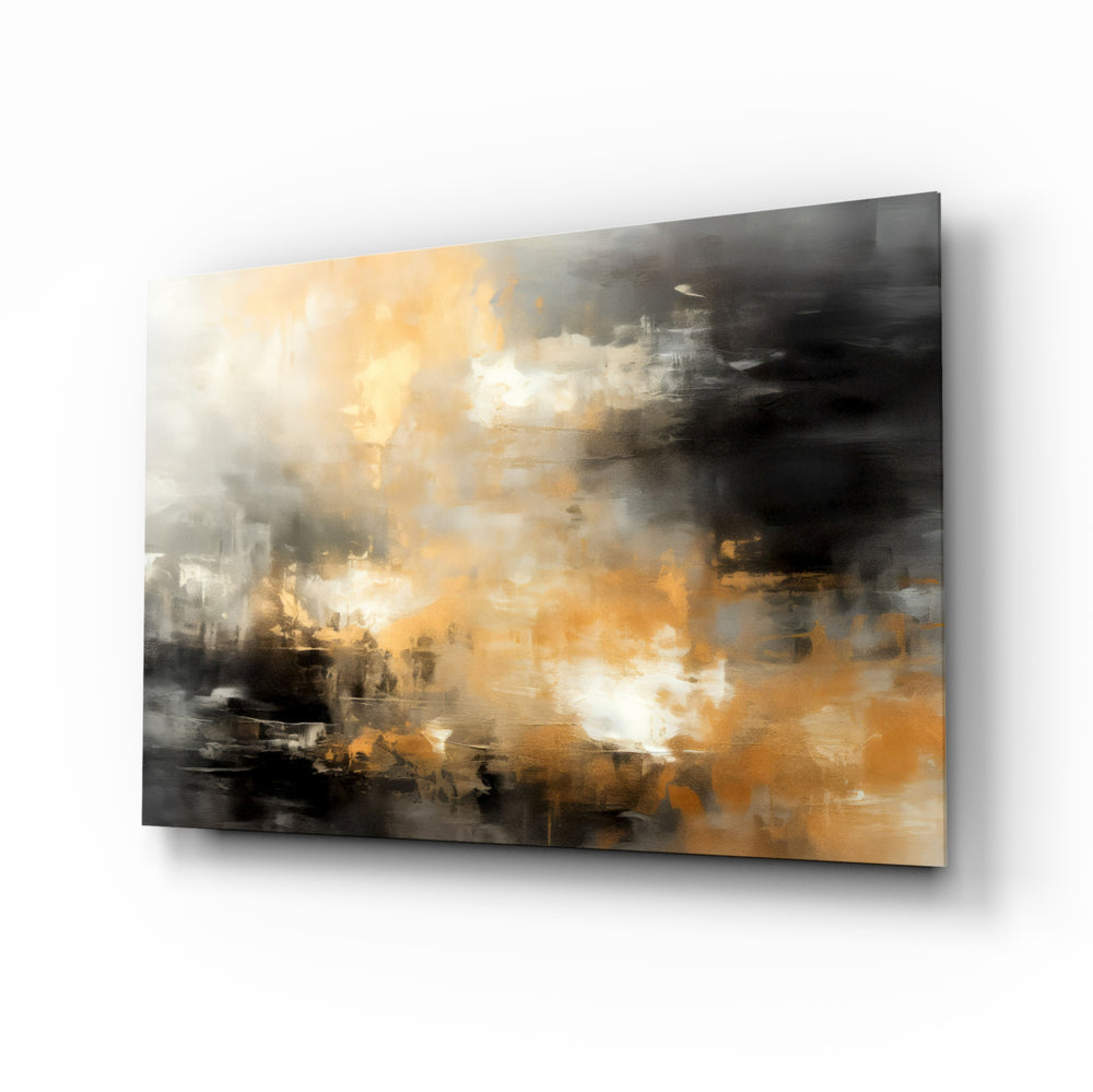 Atmospheric-abstract panel bringing golden-hour glow to a study