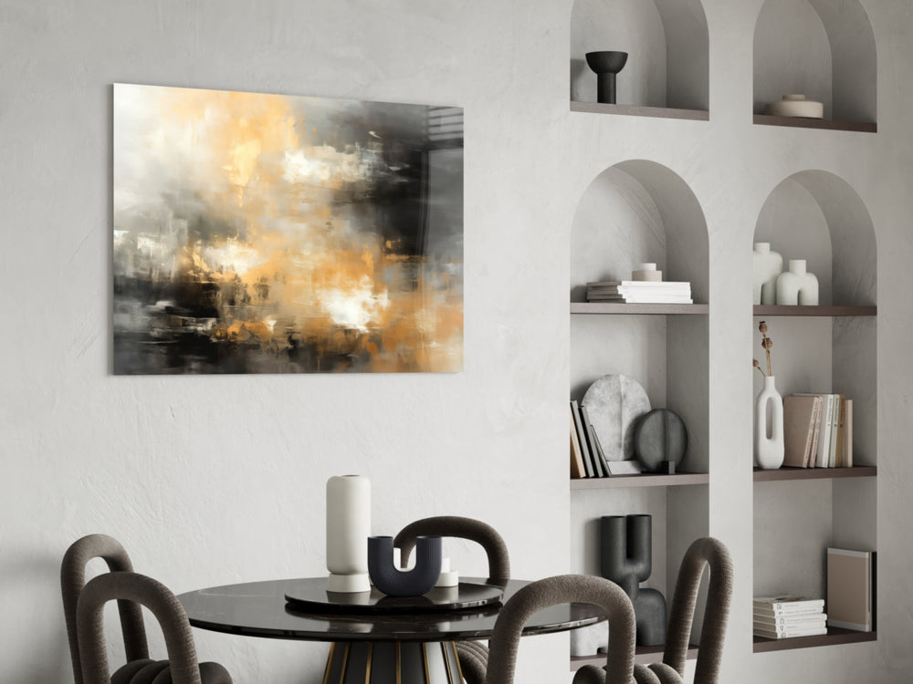 Abstract glass print enhancing a den with cinematic heat