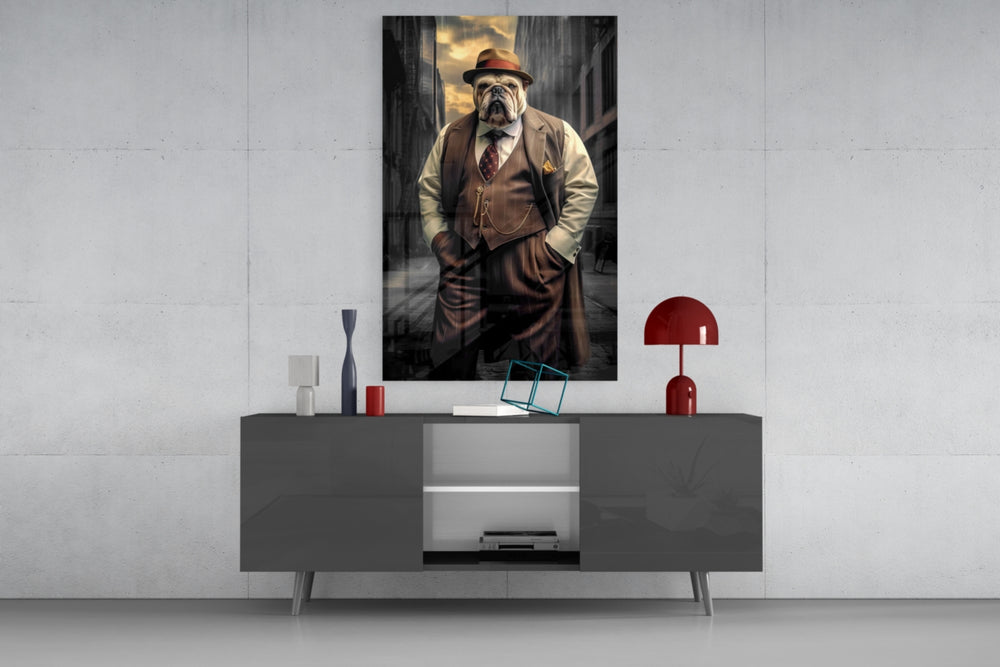 Bulldog in a Suit Glass Wall Art|| Designer's Collection.