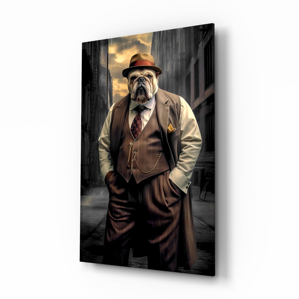 Vintage-portrait panel bringing dapper glow to a home bar