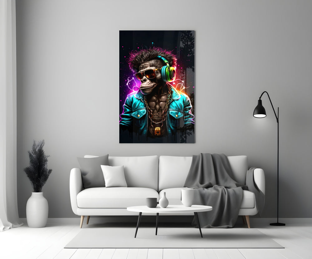 Feel the Music glass wall art styled above a sideboard in a music room