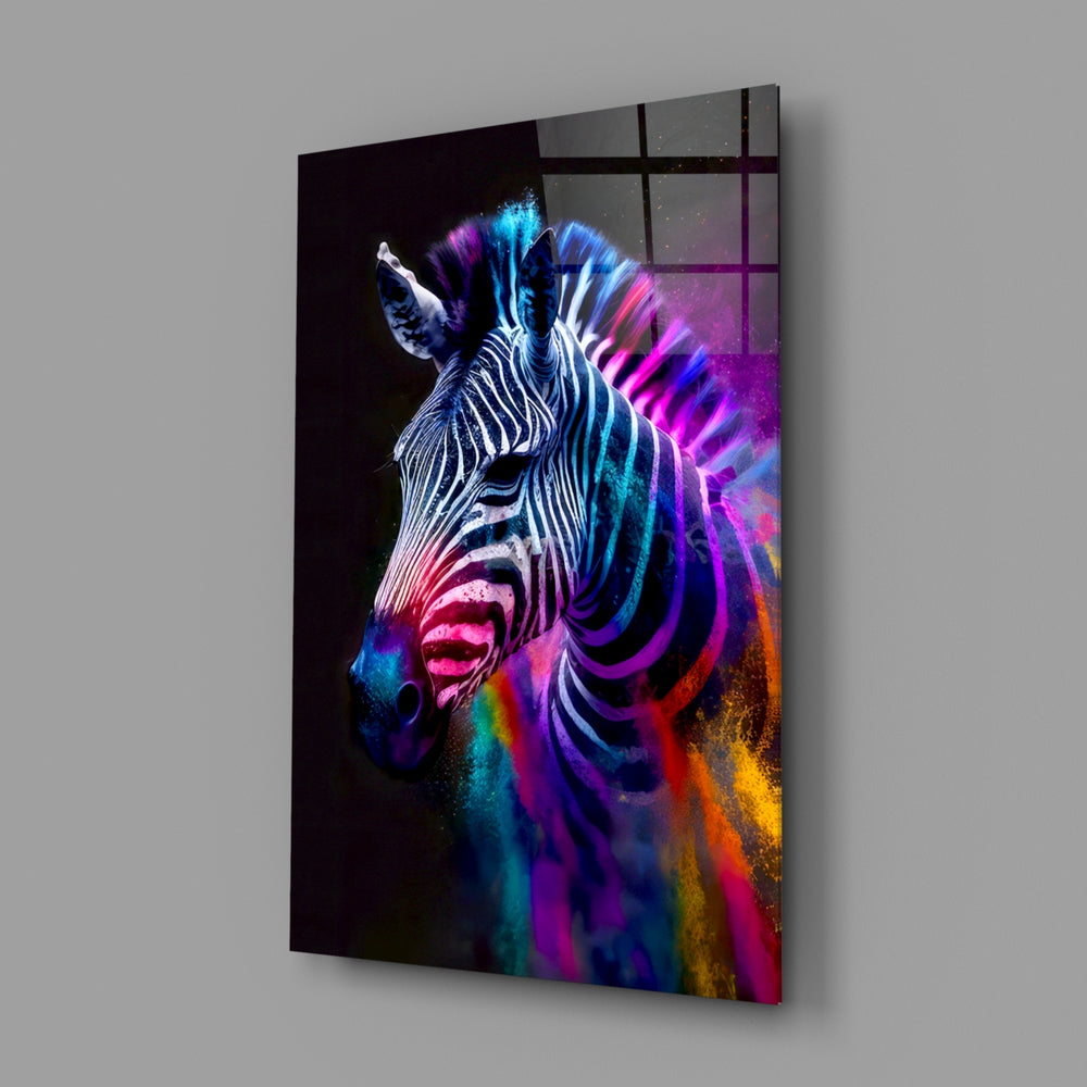 Zebra close-up showing rainbow strokes and amber eye