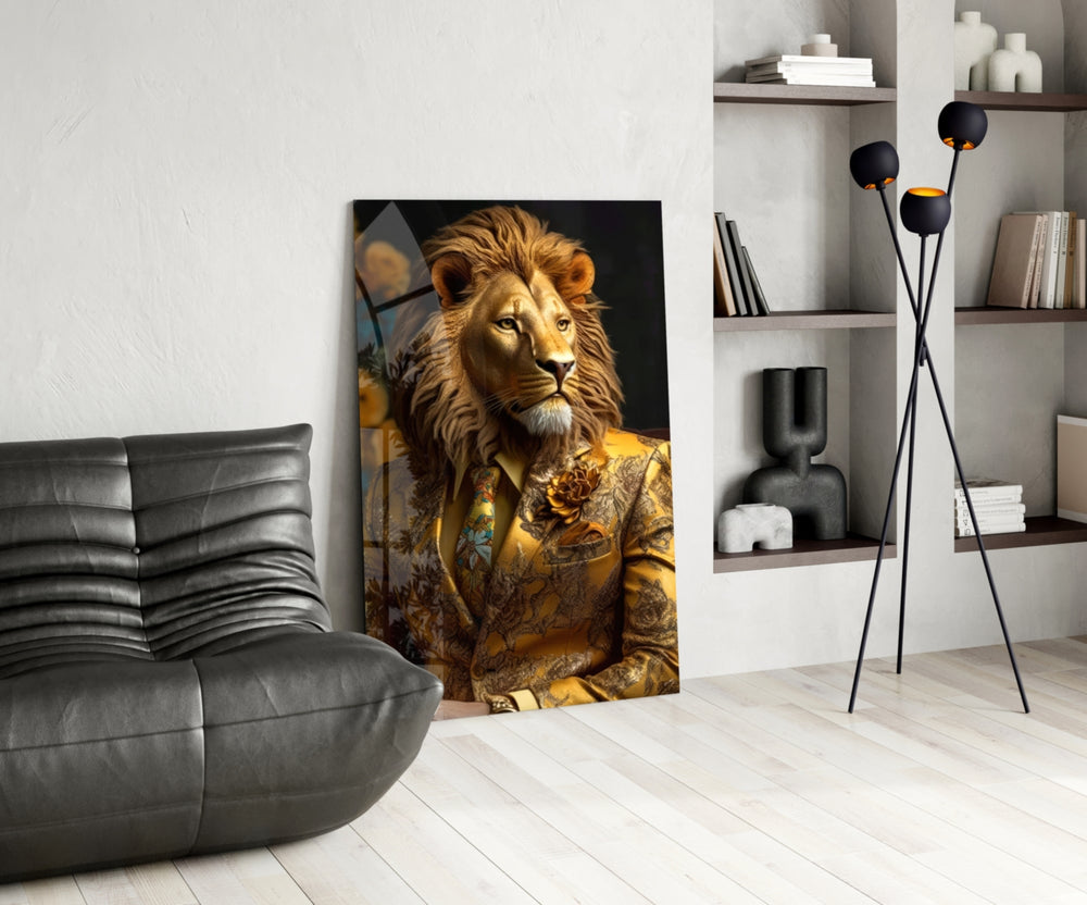 Lion Vogue glass print enhancing a den with regal firepower