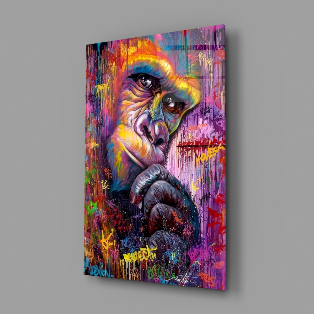 Emotional close-up showing thinker pose and dripping neon strokes