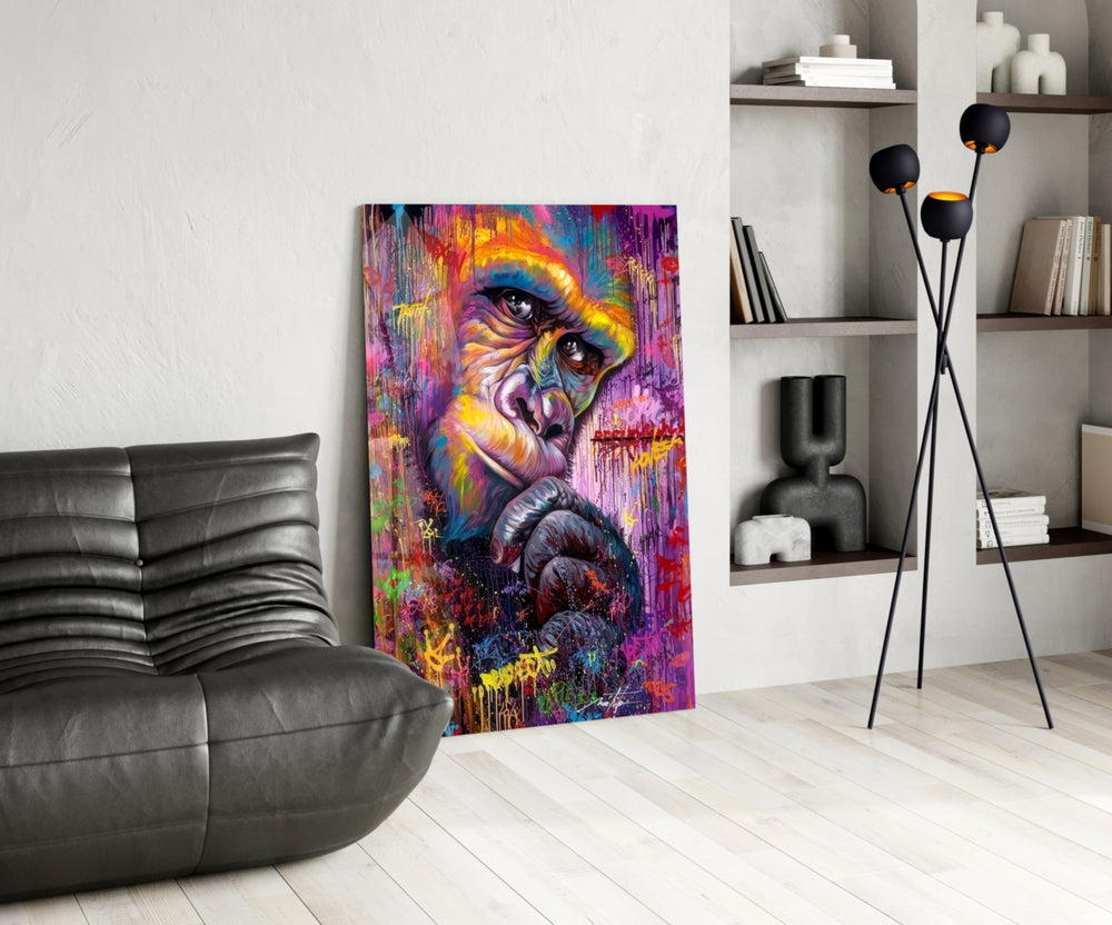Emotional glass print enhancing a den with pop-graffiti firepower