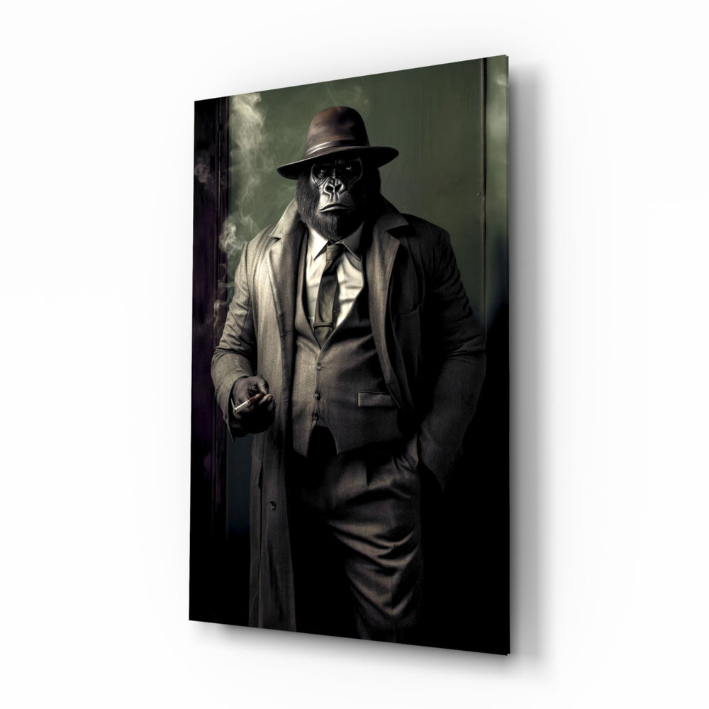 Noir-portrait panel bringing vintage glow to a home bar
