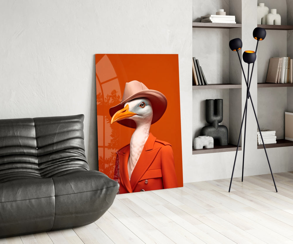 Bird Vogue glass print enhancing a foyer with quirky firepower