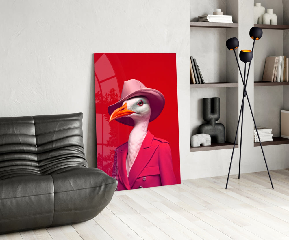 Bird Vogue glass print enhancing a foyer with quirky firepower