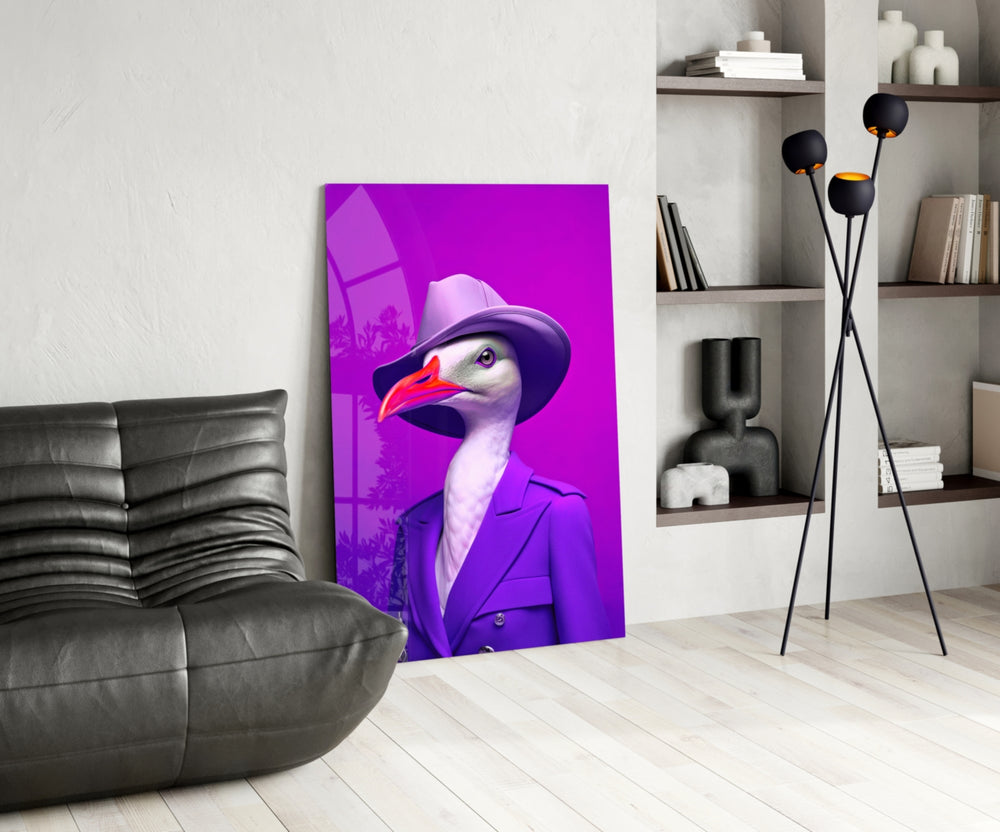 Bird Vogue glass print enhancing a foyer with quirky firepower