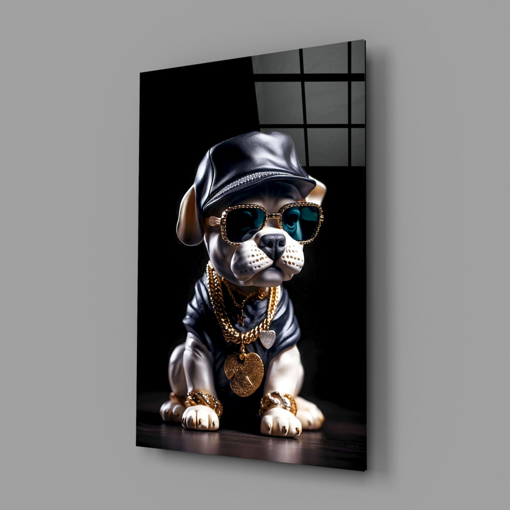 Puppy Vogue close-up showing backwards cap and gold chains