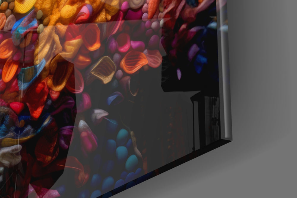 Lips and Flowers panel catching lamp light to reveal its cinematic glow