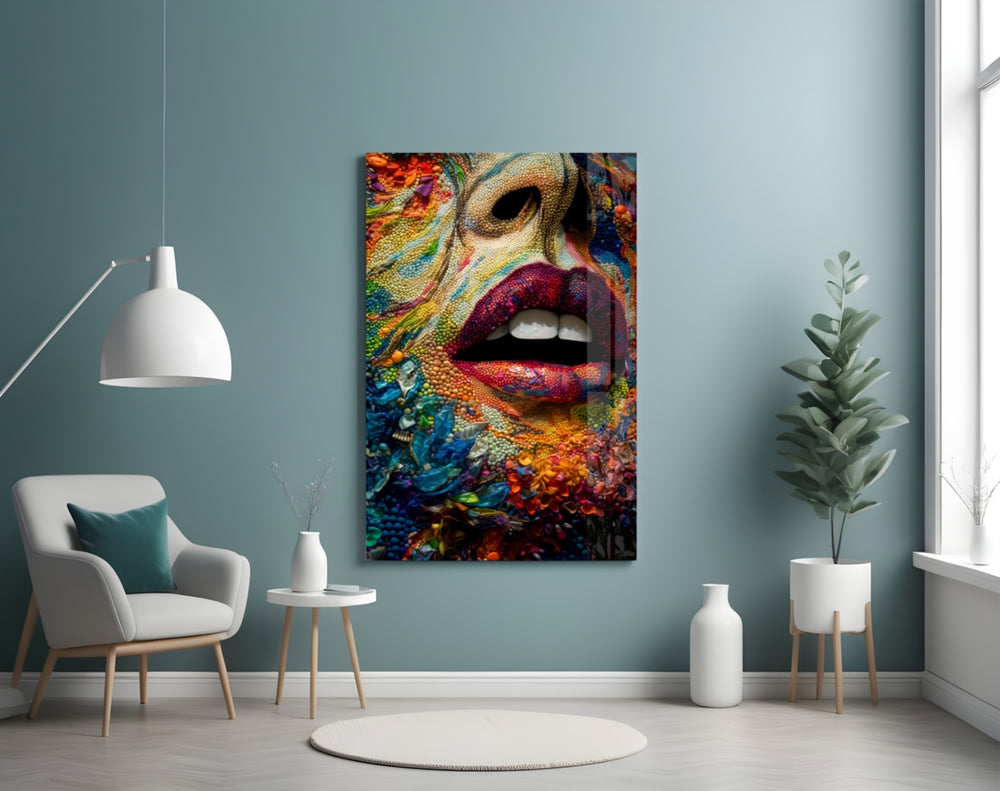 Lips and Flowers panel adding editorial flair to a hallway
