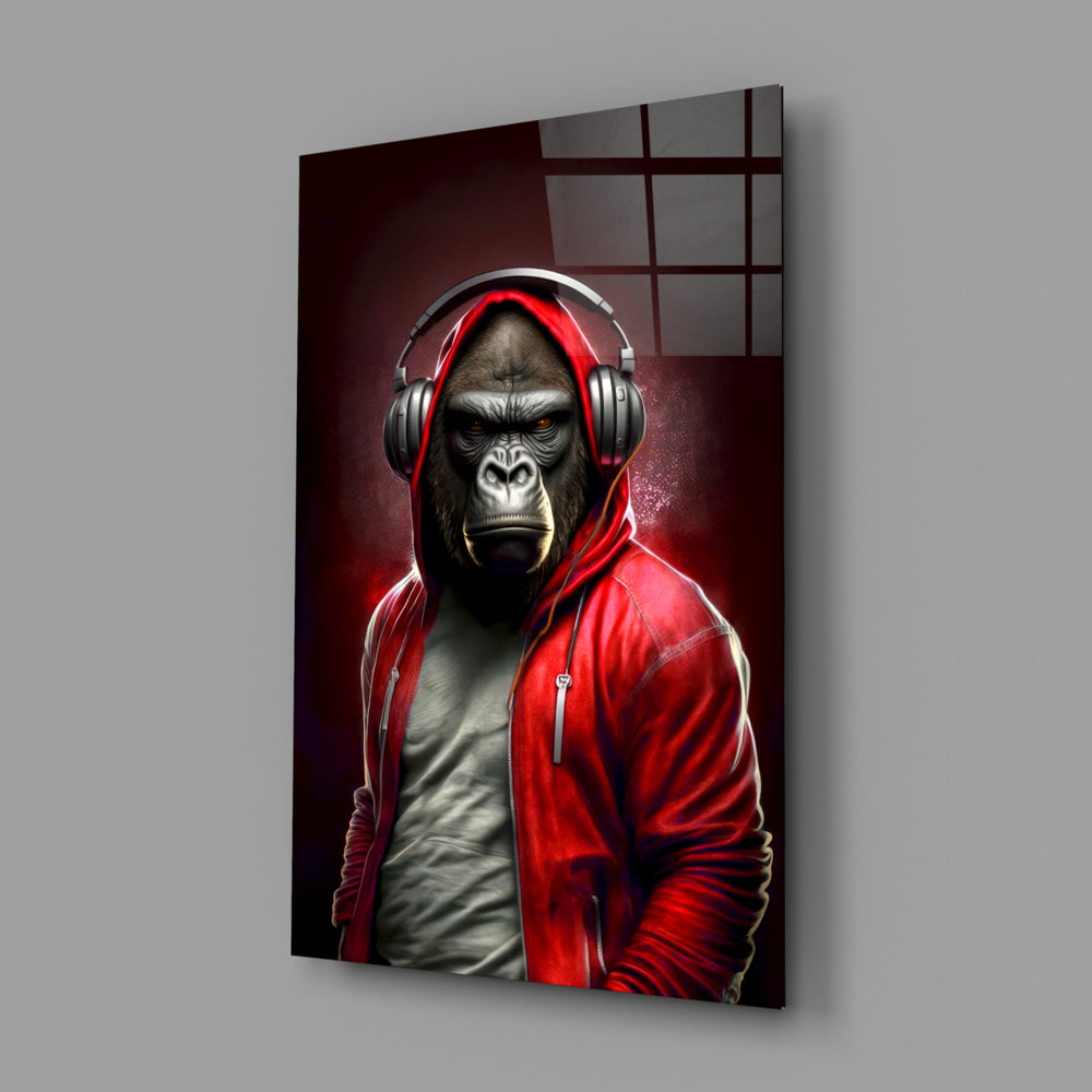 Animal Vogue close-up showing scarlet hoodie and silver headphones