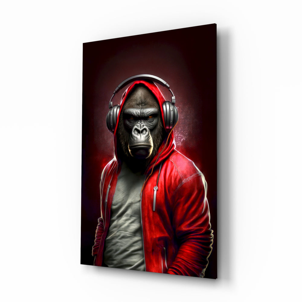 Streetwear-portrait panel bringing scarlet glow to a teen den