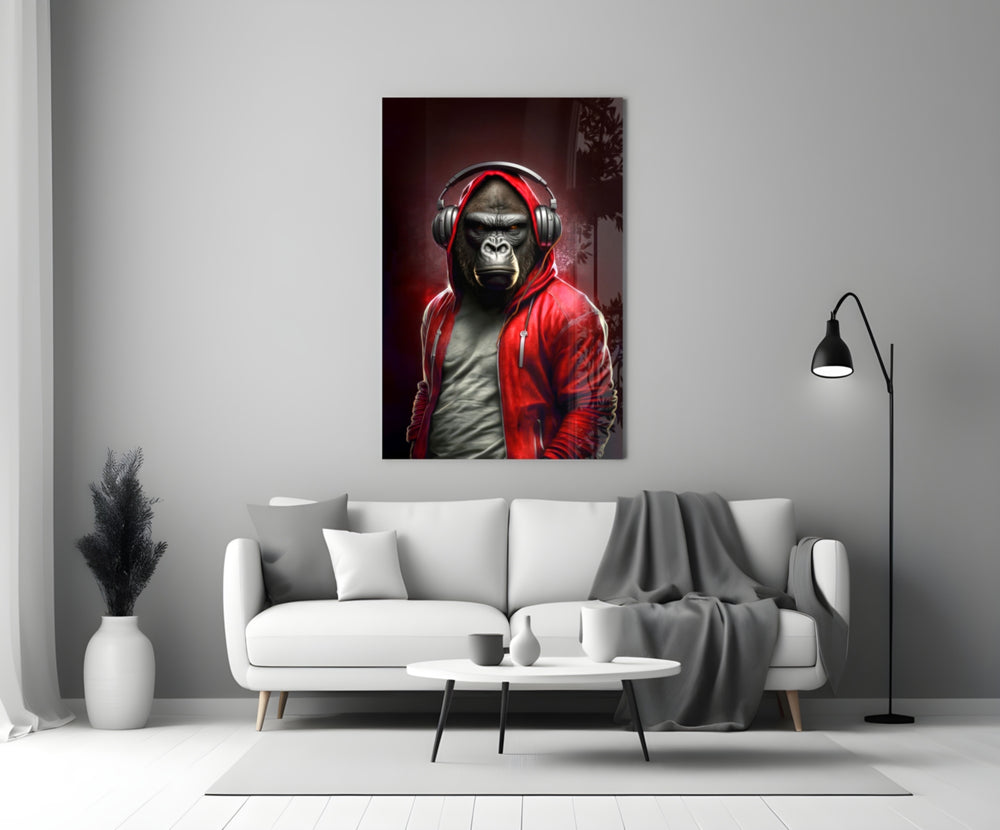 Animal Vogue glass wall art styled above a console in a man cave